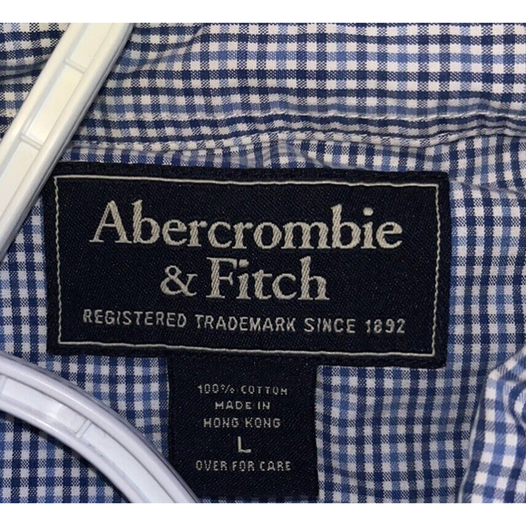 Abercrombie & Fitch Mens Large Pearl Snap Long Sleeve Shirt Plaid Button Up Blue - Picture 5 of 8